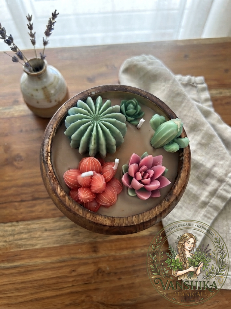 Wooden succulent candle